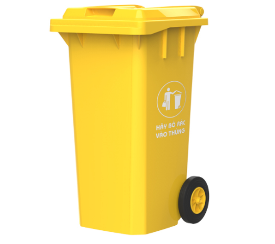 Thùng rác nhựa nắp kín 240 Lít  Duy Tân (590x730x107mm) màu xanh lá, vàng, cam
